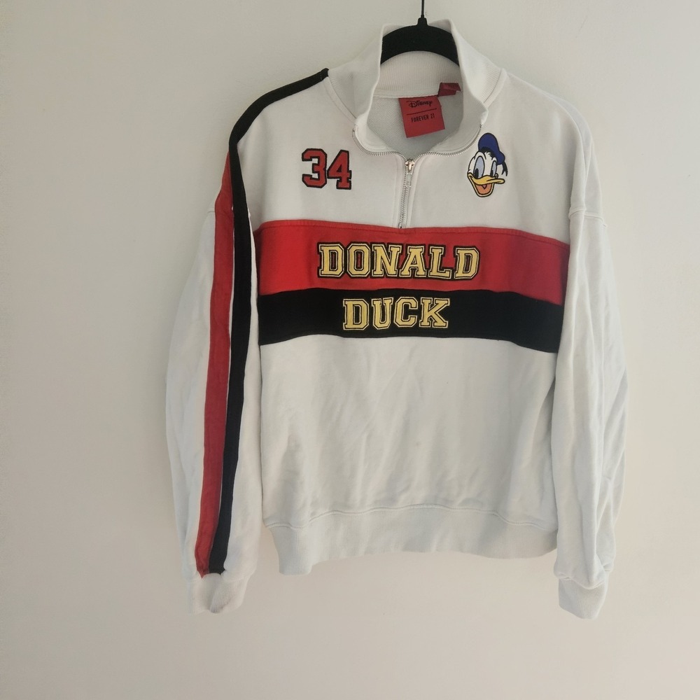 Disney Donald Duck x Forever 21 Half Zip Funnel Neck Pullover Sweater S Graphic